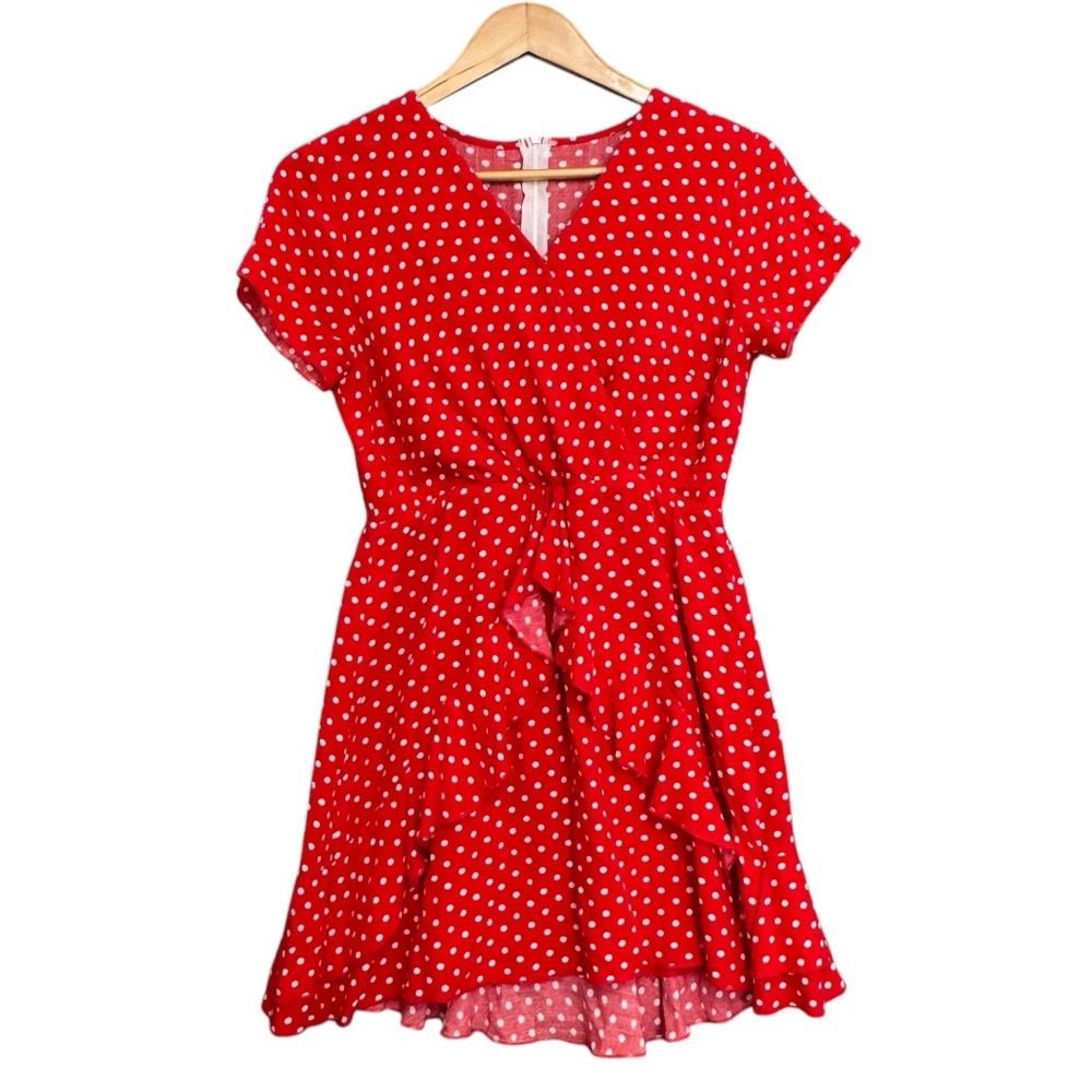 Red Polka Dot Cotton Fit & Flare Dress – Retro Rockabilly Style, Size Unknown